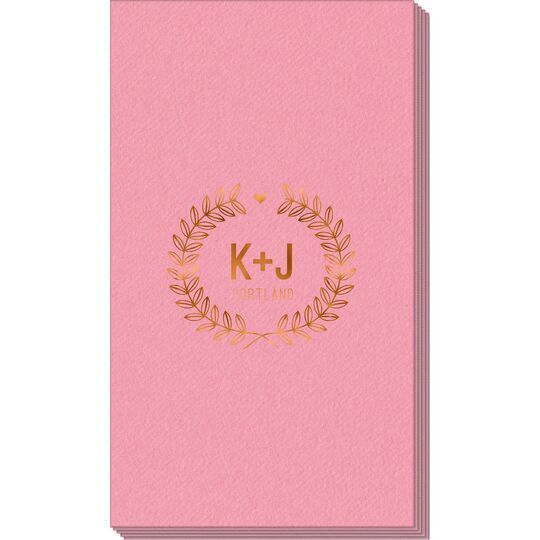 Laurel Wreath with Heart and Initials Linen Like Guest Towels